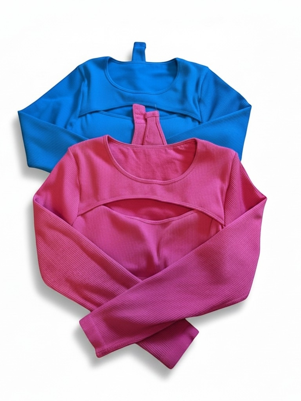 Pink and Blue Ribbed Peekaboo Bodysuit Bundle